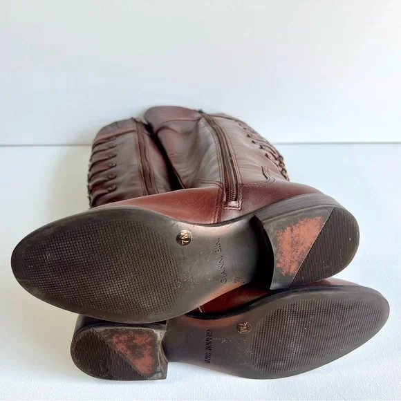 Beautiful Gianni Bini Chain Back Tall Wide Calf Leather Boots •Size Women’s 7M 🍁 - Picture 11 of 16